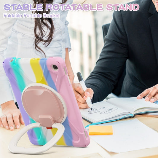 For Amazon Kindle Fire HD10 2023 Silicone Hybrid PC Tablet Case with Holder & Shoulder Strap(Colorful Pink) by bashfashion