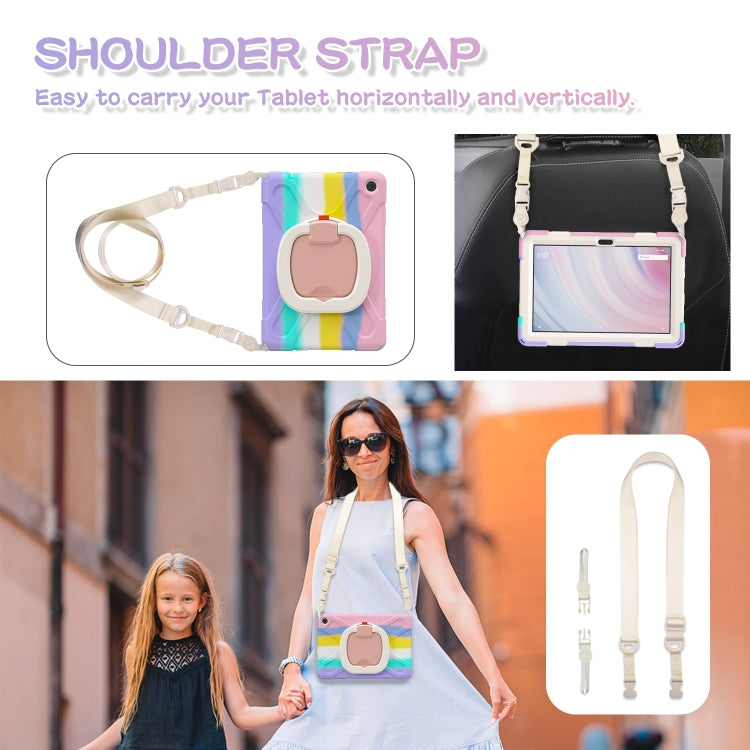 For Amazon Kindle Fire HD10 2023 Silicone Hybrid PC Tablet Case with Holder & Shoulder Strap(Colorful Pink) by bashfashion