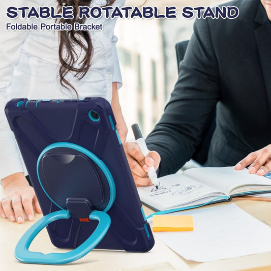 For Amazon Kindle Fire HD10 2023 Silicone Hybrid PC Tablet Case with Holder & Shoulder Strap(Navy Blue) by bashfashion
