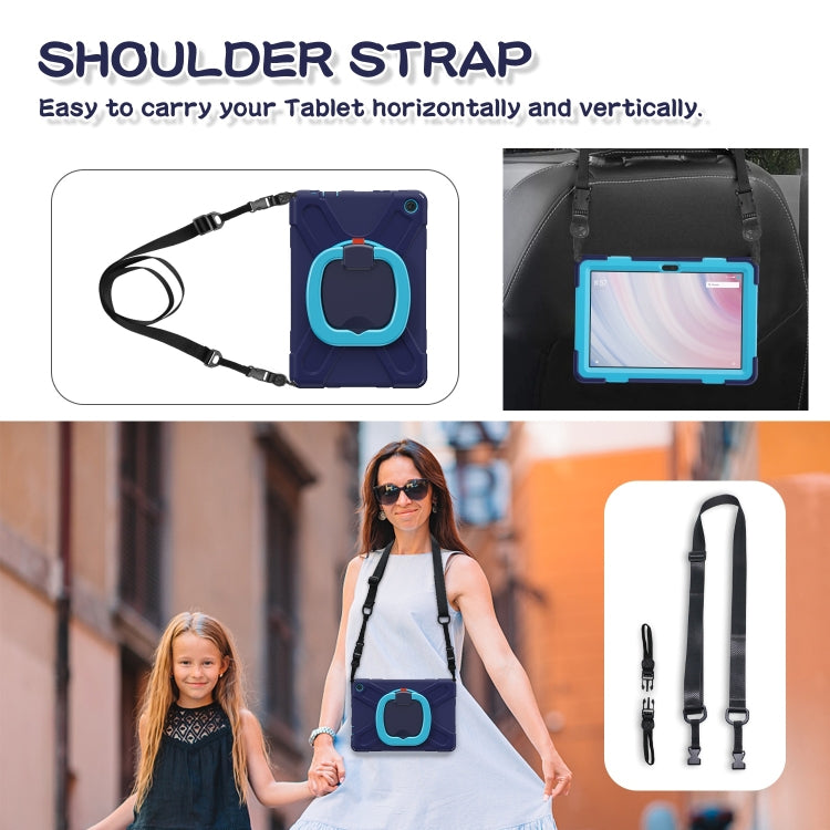 For Amazon Kindle Fire HD10 2023 Silicone Hybrid PC Tablet Case with Holder & Shoulder Strap(Navy Blue) by bashfashion