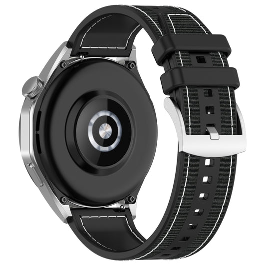 22mm Hybrid Nylon Braid Silicone Watch Band(Black) by bashfashion