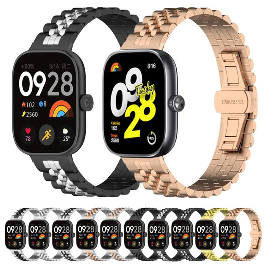 For Xiaomi Redmi Watch 4 Five-bead Butterfly Buckle Metal Watch Band(Gold) by bashfashion