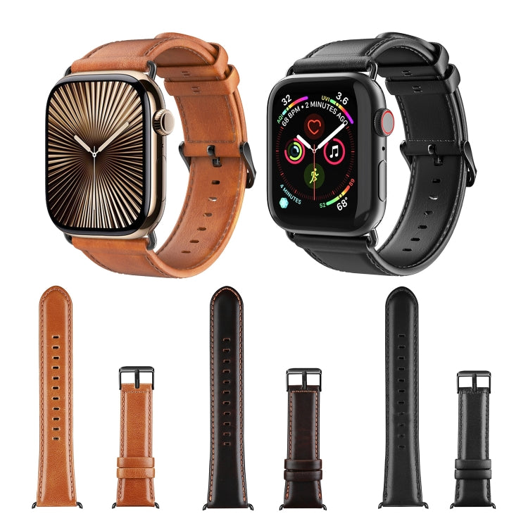For Apple Watch SE 44mm DUX DUCIS Business Genuine Leather Watch Strap(Coffee) by DUX DUCIS