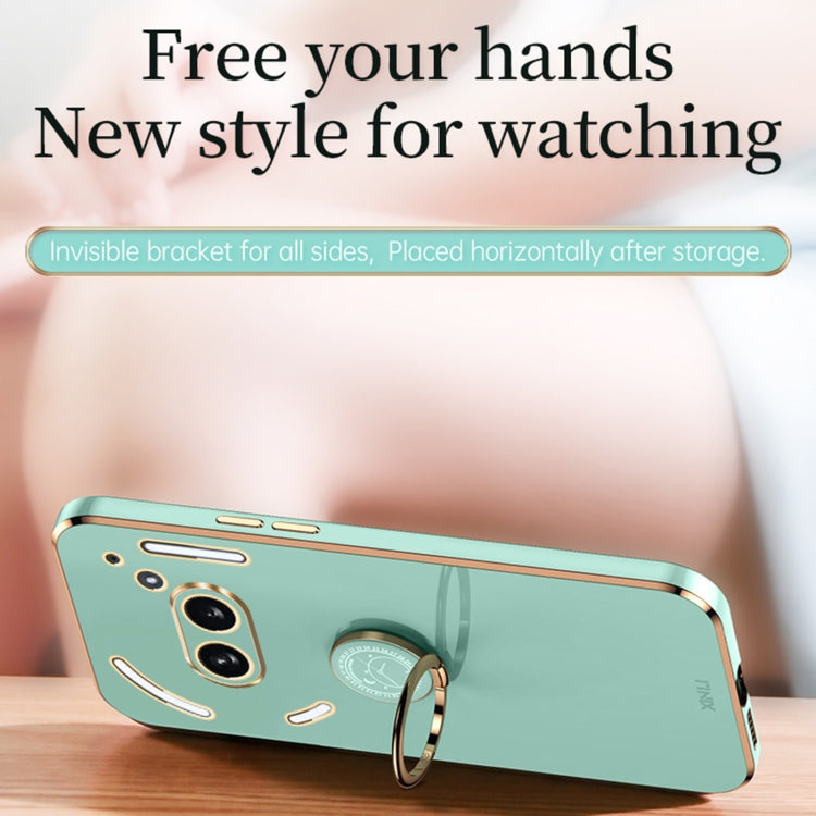 For Nothing Phone 2A XINLI Straight Edge 6D Electroplate TPU Phone Case with Ring Holder(Mint Green) by XINLI