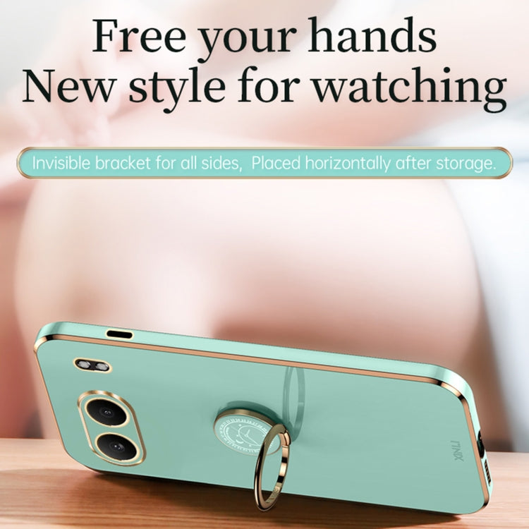 For OnePlus Nord 4 XINLI Straight Edge 6D Electroplate TPU Phone Case with Ring Holder(Mint Green) by XINLI