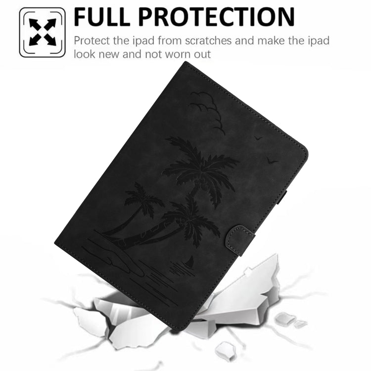 For Samsung Galaxy Tab S9 FE X510/X516B Coconut Tree Embossed Smart Leather Tablet Case(Black) by bashfashion