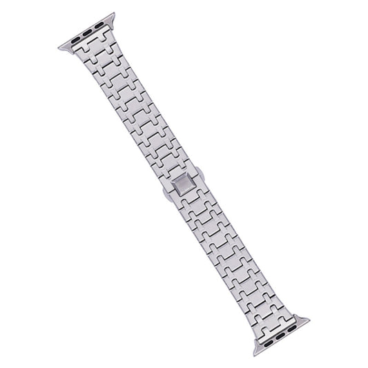 For Apple Watch Series 9 45mm Double T Stainless Steel Watch Band(Silver) by bashfashion