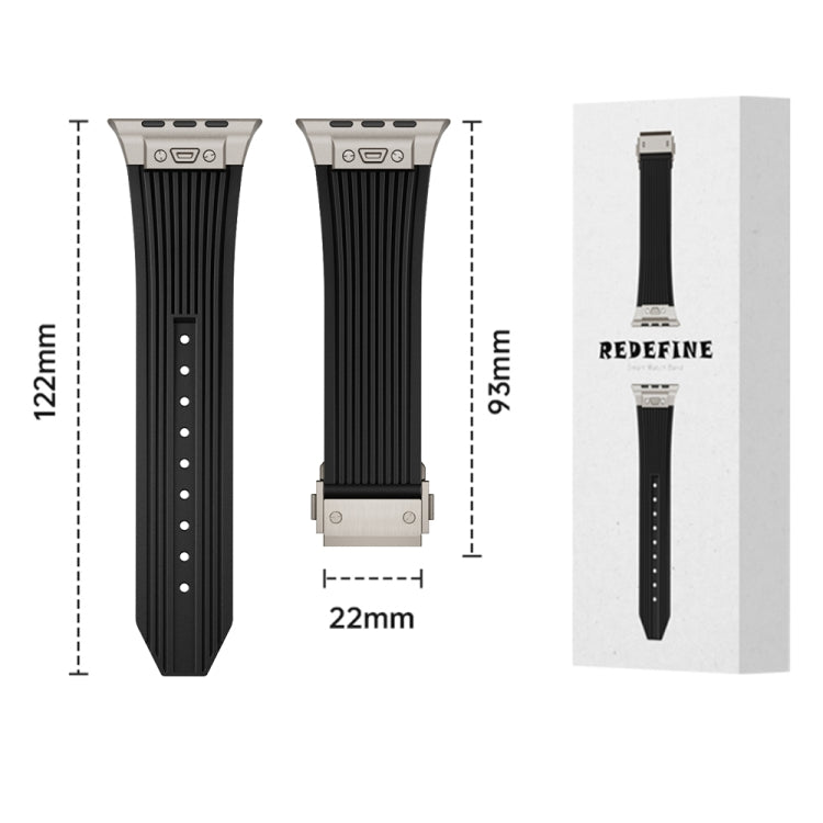 For Apple Watch Series 10 46mm Vertical Texture Titanium Buckle Elastic Silicone Watch Band(Black) by bashfashion
