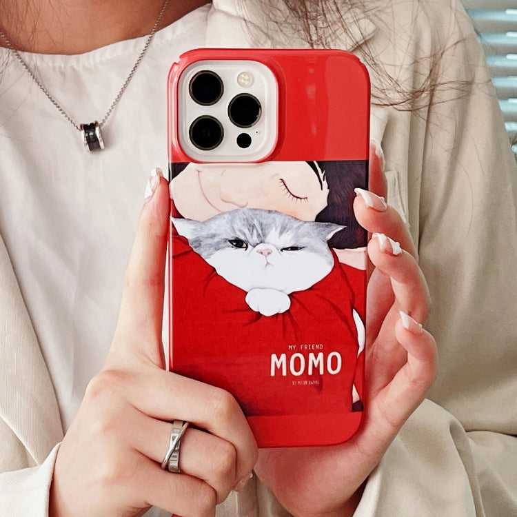 For iPhone 15 Pro Max Cartoon Film Craft Hard PC Phone Case(Cat) by bashfashion