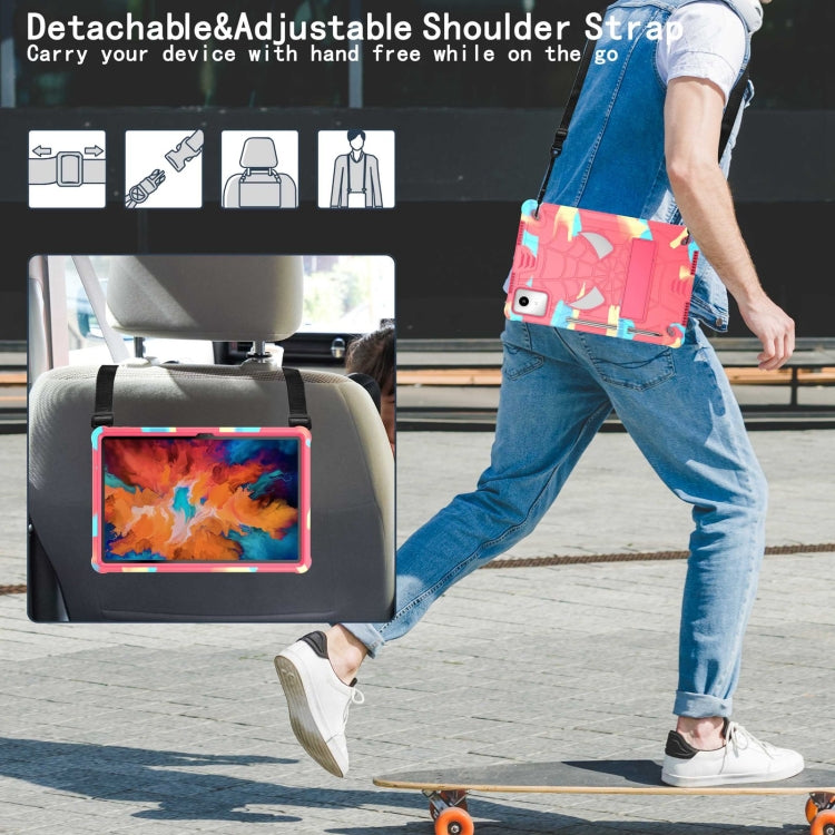 For Lenovo Tab M11/ Xiaoxin Pad 11 2024 Fold-Holder Spider Silicone Hybrid PC Tablet Case(Camouflage Rose Red) by bashfashion