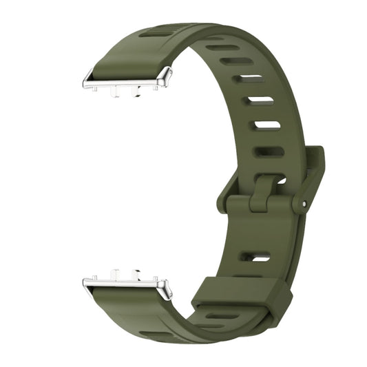 For Samsung Galaxy Fit 3 Mijobs Flat Hole Silicone Watch Band(Army Green+Silver) by MIJOBS
