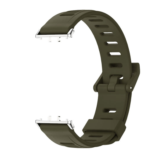 For Samsung Galaxy Fit 3 Mijobs Flat Hole Silicone Watch Band(Khaki Green+Silver) by MIJOBS