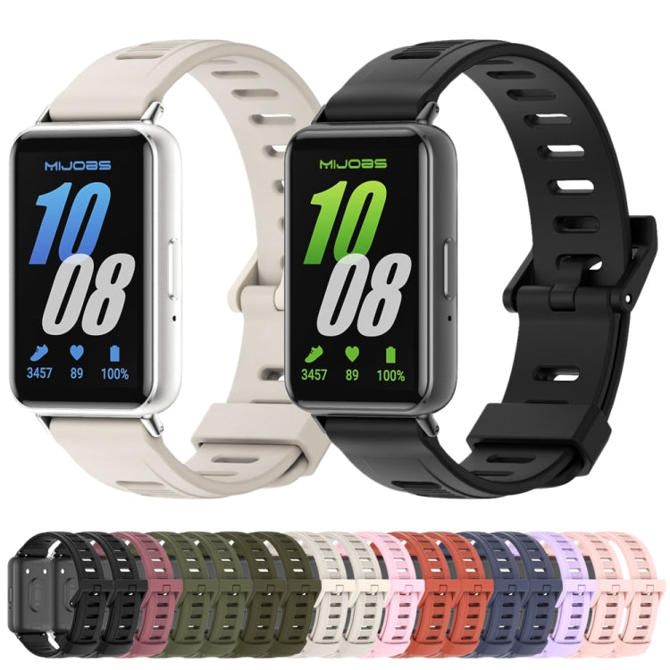 For Samsung Galaxy Fit 3 Mijobs Flat Hole Silicone Watch Band(Army Green+Silver) by MIJOBS