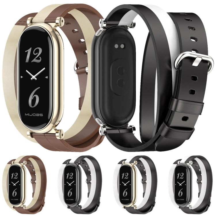 For Xiaomi Smart Band 10 / 9 / 8 Mijobs GT4 Dual-Loop Leather Watch Band(Black+White+Black) by MIJOBS