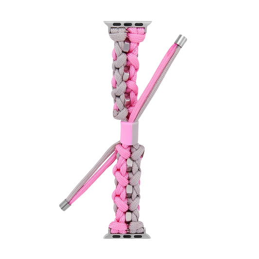 For Apple Watch Ultra 2 49mm Screw Nut Dual-Color Braided Paracord Watch Band(Silver Pink) by bashfashion