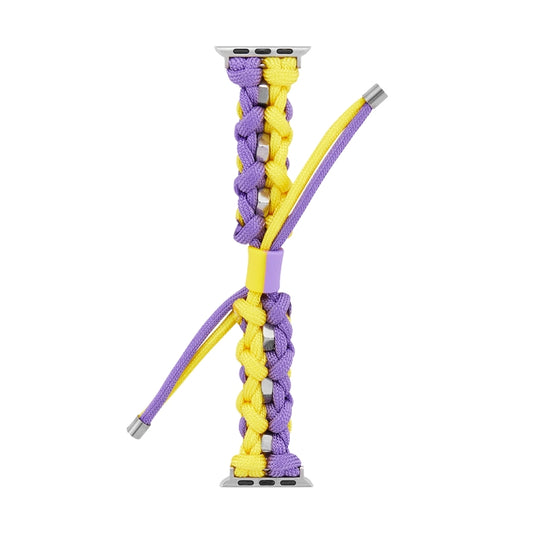 For Apple Watch SE 44mm Screw Nut Dual-Color Braided Paracord Watch Band(Purple Yellow) by bashfashion