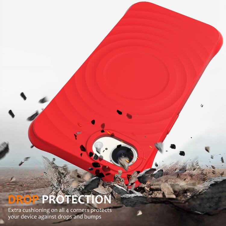 For iPhone 16e Wave Texture MagSafe Magnetic Liquid Silicone Phone Case(Red) by bashfashion