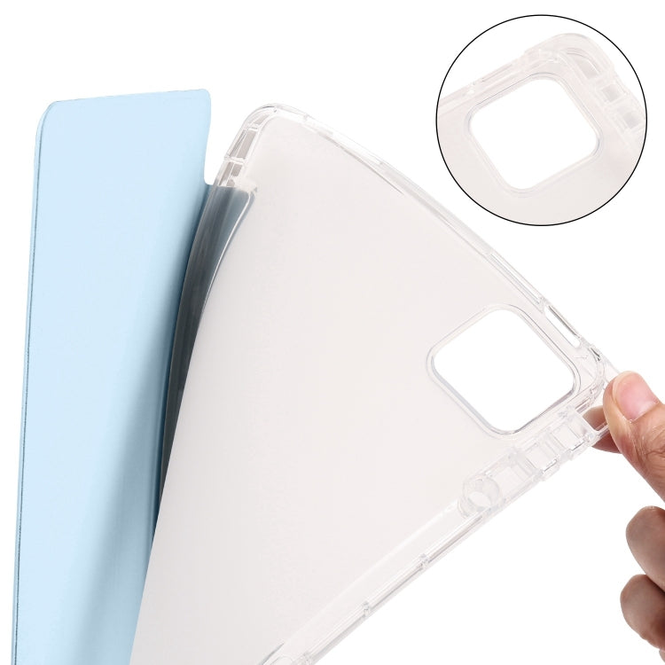 For iPad Air 13 2025 / 2024 3-fold Clear TPU Smart Leather Tablet Case with Pen Slot(Ice Blue) by bashfashion