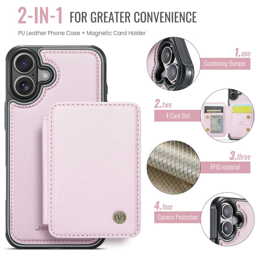 For iPhone 16 JEEHOOD J05 Business Magnetic Style RFID Leather Phone Case(Pink) by JEEHOOD