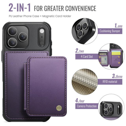 For iPhone 17 Pro JEEHOOD J05 Business Magnetic Style RFID Leather Phone Case(Purple) by JEEHOOD