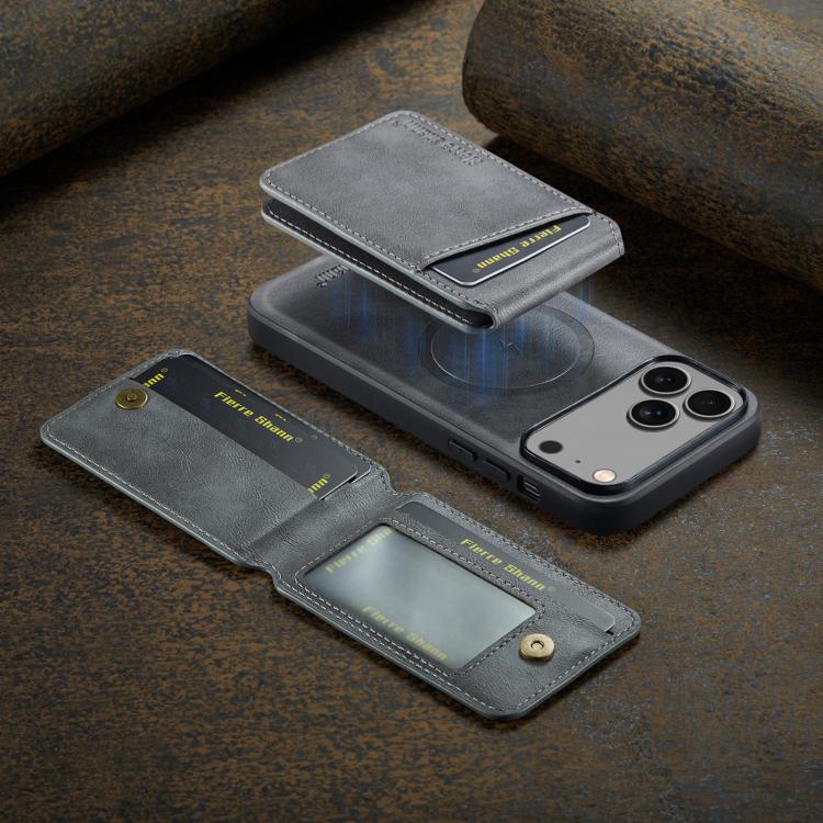 For iPhone 17 Pro Max Fierre Shann Cowhide Vertical Flip Magnetic Card Holder Phone Case(Grey) by FIERRE SHANN