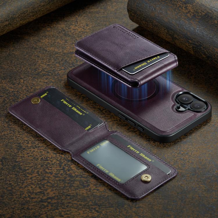 For iPhone 17 Fierre Shann Cowhide Vertical Flip Magnetic Card Holder Phone Case(Purple) by FIERRE SHANN