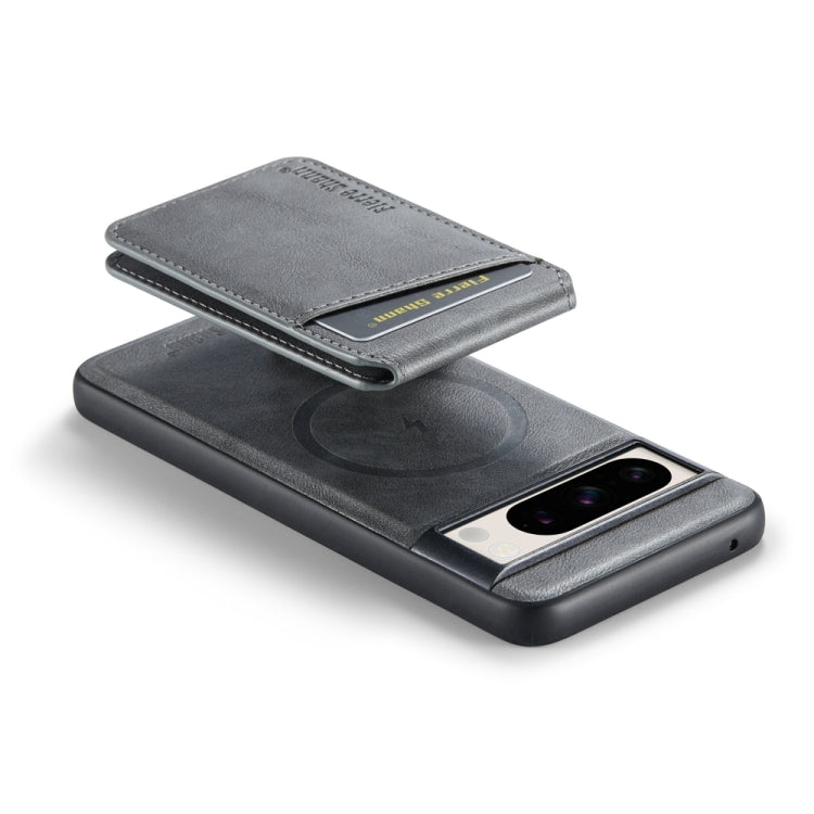 For Google Pixel 8a Fierre Shann Cowhide Vertical Flip Magnetic Card Holder Phone Case(Grey) by FIERRE SHANN