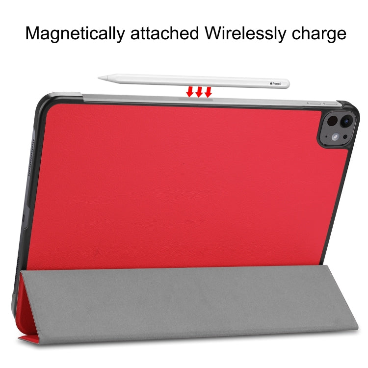 For iPad Pro 13 2025 / 2024 Custer Pure Color 3-Fold Holder Smart Leather Tablet Case(Red) by bashfashion