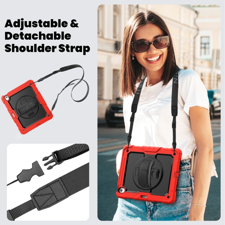 For iPad Air 13 2024 / Air 13 2025 Lucky Wheel Grip Silicone Hybrid PC Tablet Case with Shoulder Strap(Red+Black) by bashfashion