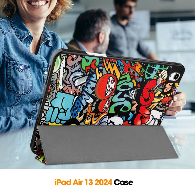 For iPad Air 13 2024 / 2025 Custer Painted 3-Fold Holder Smart Leather Tablet Case with Pen Tray(Graffiti) by bashfashion