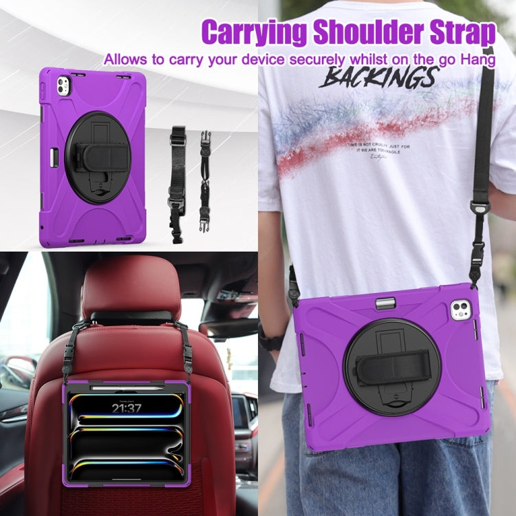For iPad Pro 13 2025 / 2024 Rotatable Holder Silicone Hybrid PC Tablet Case with Shoulder Strap(Purple) by bashfashion