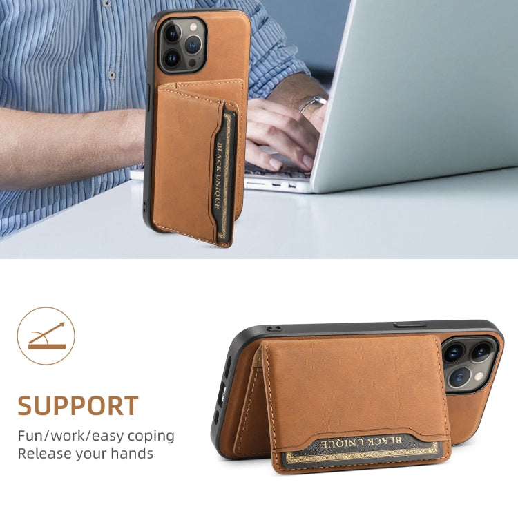 For iPhone 13 Pro Max Denior D13 Retro Texture Leather MagSafe Card Bag Phone Case(Brown) by Denior