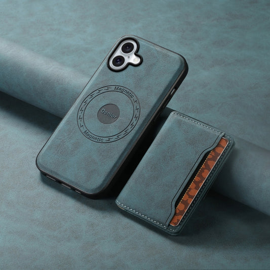 For iPhone 16 Denior D13 Retro Texture Leather MagSafe Card Bag Phone Case(Blue) by Denior