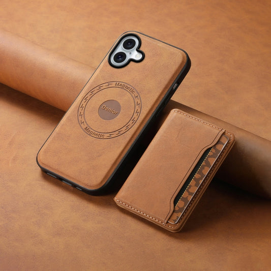 For iPhone 16 Denior D13 Retro Texture Leather MagSafe Card Bag Phone Case(Brown) by Denior