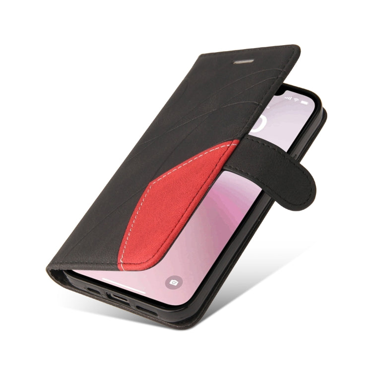 For iPhone 16e Dual-color Splicing Flip Leather Phone Case(Black) by bashfashion