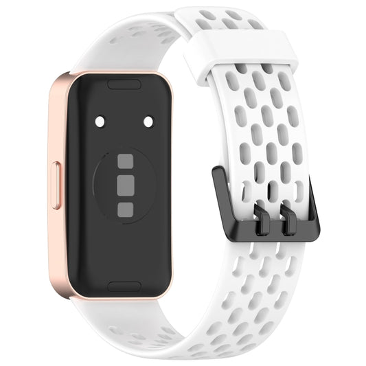 For Huawei Band 9 / 9 NFC / 8 / 8 NFC Hole Style Dual Black Buckle Silicone Watch Band(White) by bashfashion