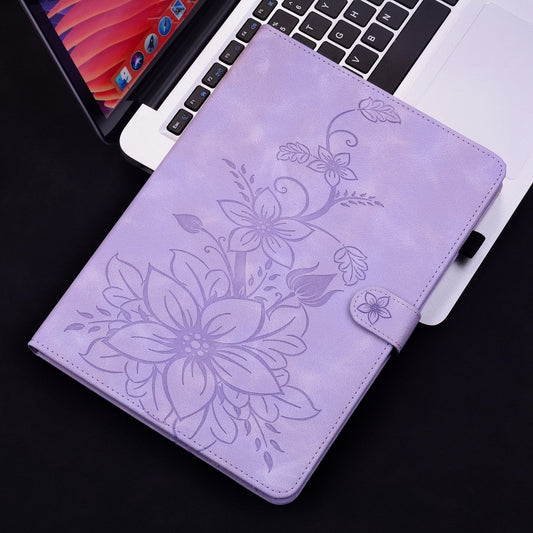 For Samsung Galaxy Tab S9+ / S9 FE+ Lily Embossed Leather Tablet Case(Purple) by bashfashion