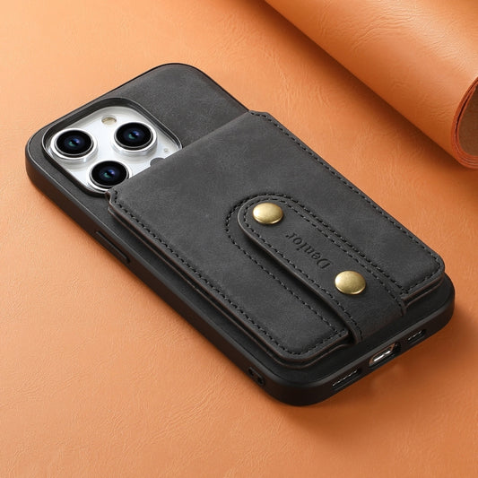 For iPhone 15 Pro Max Denior D14 NK Retro Pattern MagSafe Magnetic Card Holder Leather Phone Case(Black) by Denior