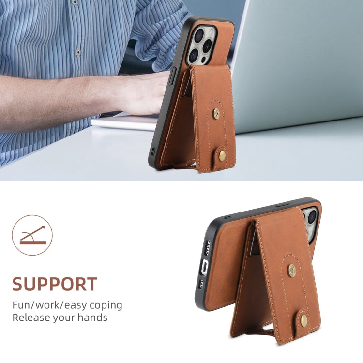 For iPhone 16 Pro Max Denior D14 NK Retro Pattern MagSafe Magnetic Card Holder Leather Phone Case(Brown) by Denior