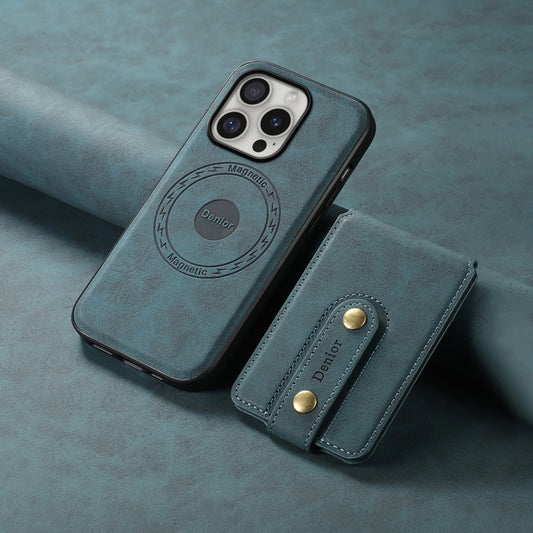 For iPhone 16 Pro Max Denior D14 NK Retro Pattern MagSafe Magnetic Card Holder Leather Phone Case(Blue) by Denior