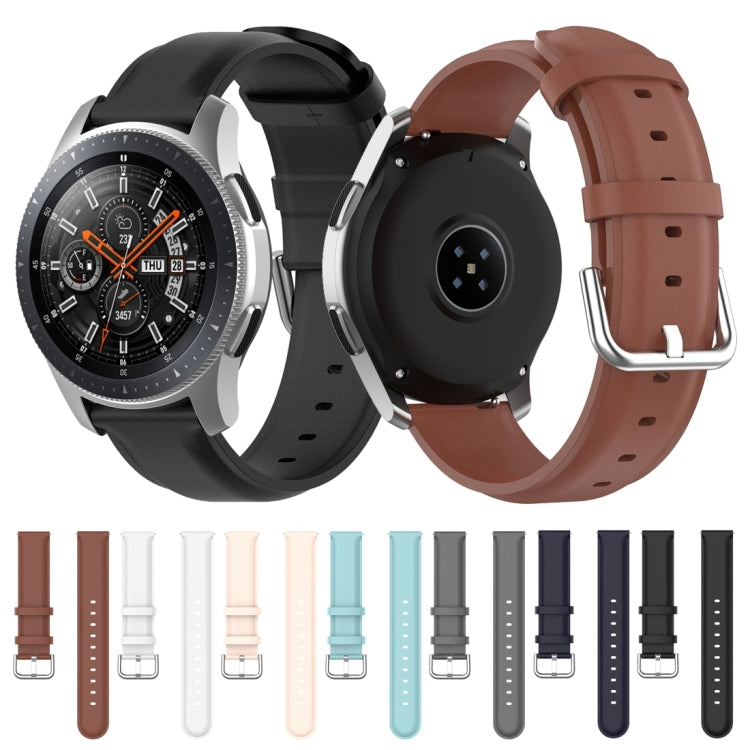 For Samsung Galaxy Watch 3 45mm 22mm Leather Strap with Round Tail Buckle(Grey) by bashfashion