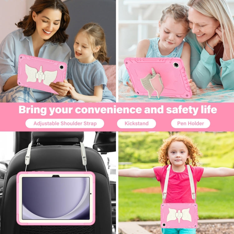 For Samsung Galaxy A9+ Kickstand PC Hybrid Silicone Tablet Case(Beige Pink) by bashfashion