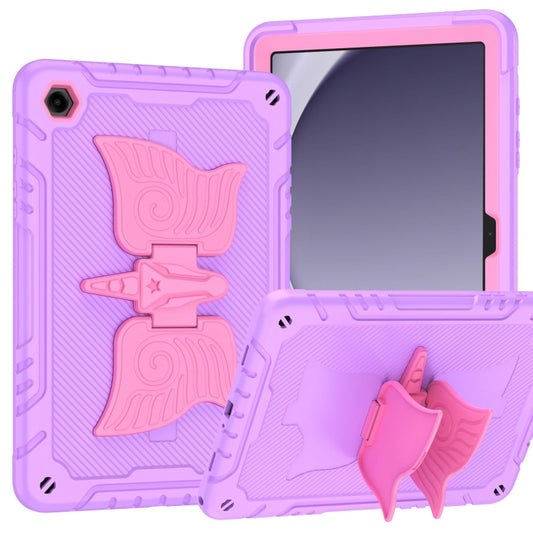 For Samsung Galaxy A9+ Kickstand PC Hybrid Silicone Tablet Case(Purple Rose Red) by bashfashion