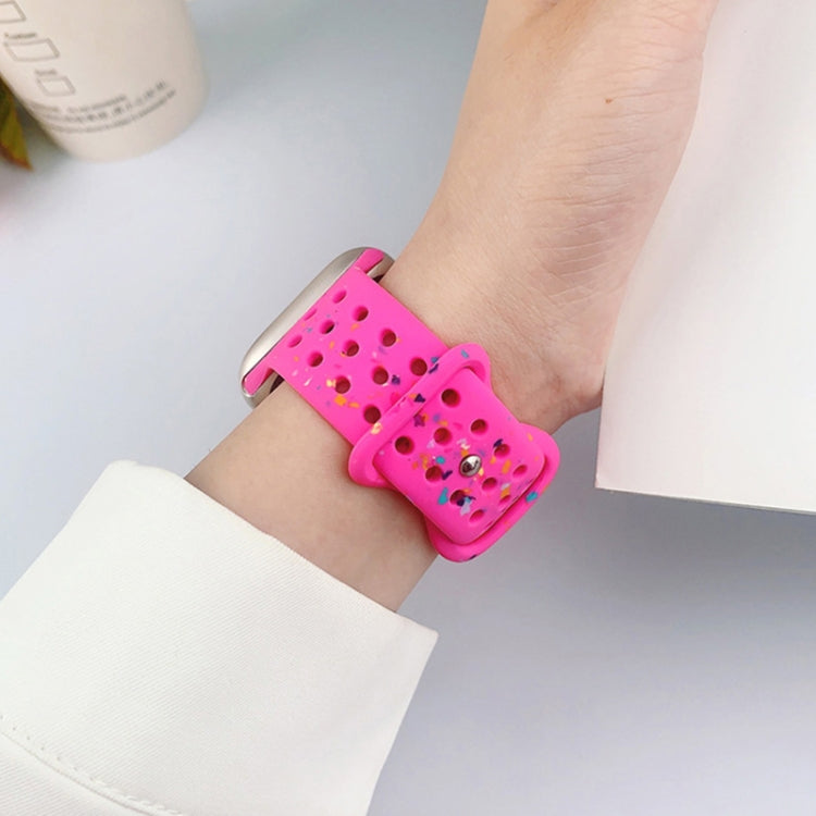 For Apple Watch Series 10 46mm Hole Style Butterfly Buckle Camouflage Silicone Watch Band(Pink) by bashfashion