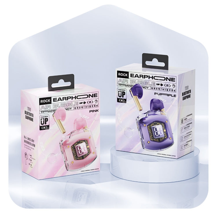 ROCK RAU0766 Bubble Transparent TWS Wireless Bluetooth Earphone with Lanyard(Purple) by ROCK