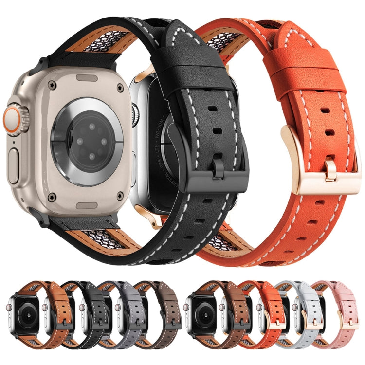 For Apple Watch Ultra 49mm Mesh Calfskin Genuine Leather Watch Band(Orange) by bashfashion