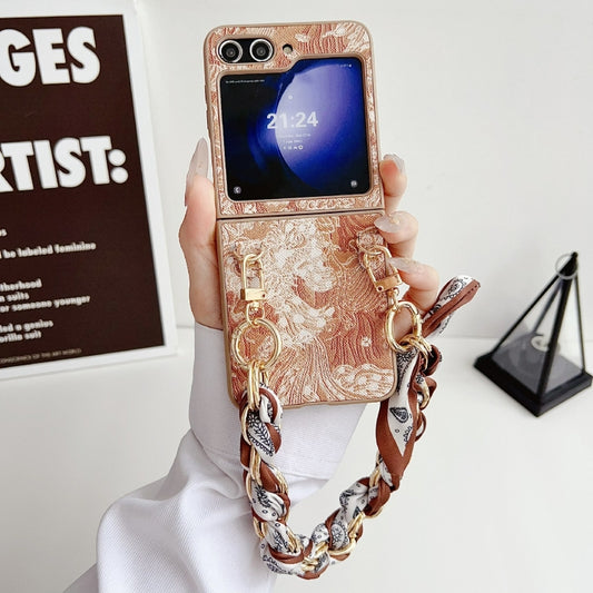 For Samsung Galaxy Z Flip5 Embroidery Style DIY Full Coverage Phone Case with Scarf / Bracelet(Orange) by bashfashion