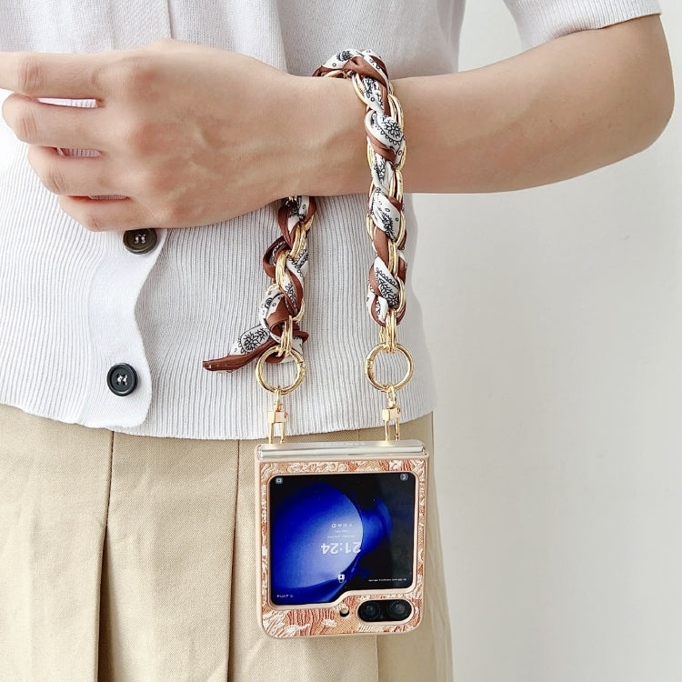 For Samsung Galaxy Z Flip5 Embroidery Style DIY Full Coverage Phone Case with Scarf / Bracelet(Orange) by bashfashion