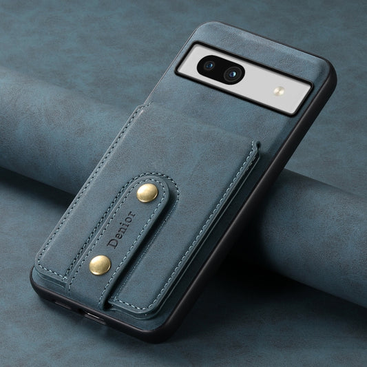 For Google Pixel 7a Denior D14 NK Retro Pattern MagSafe Magnetic Card Holder Leather Phone Case(Blue) by Denior