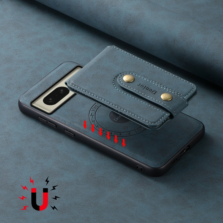 For Google Pixel 8 Denior D14 NK Retro Pattern MagSafe Magnetic Card Holder Leather Phone Case(Blue) by Denior